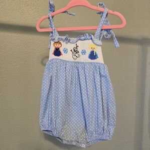 Baby Girl Smocked Princess Elsa Anna Olaf bubble onesie